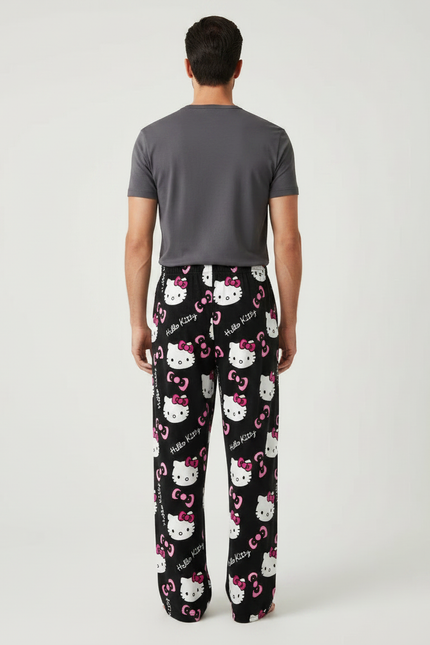 Pantalon Velours Hello Kitty Noir Décontracté Homme Femme - vue 2