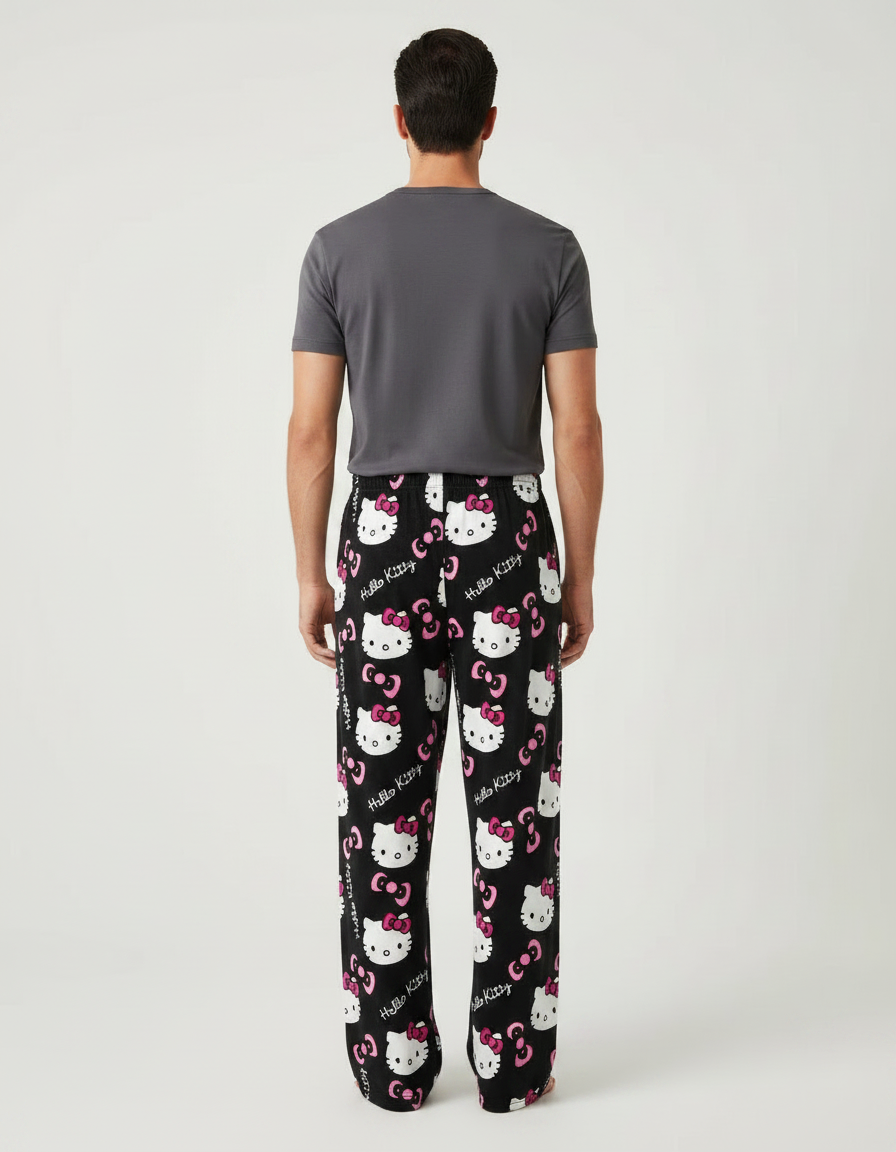 Pantalon Velours Hello Kitty Noir Décontracté Homme Femme - vue 2