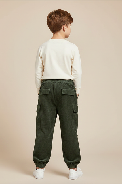 Pantalon Velours Côtelé Vert Cargo Enfant - Cordé - vue 2