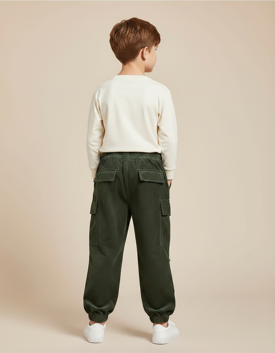 Pantalon Velours Côtelé Vert Cargo Enfant - Cordé - vue 2