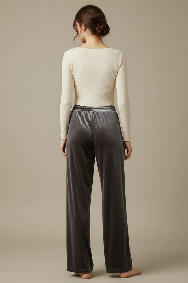Pantalon Velours Gris Droit Ample Confortable - vue 2