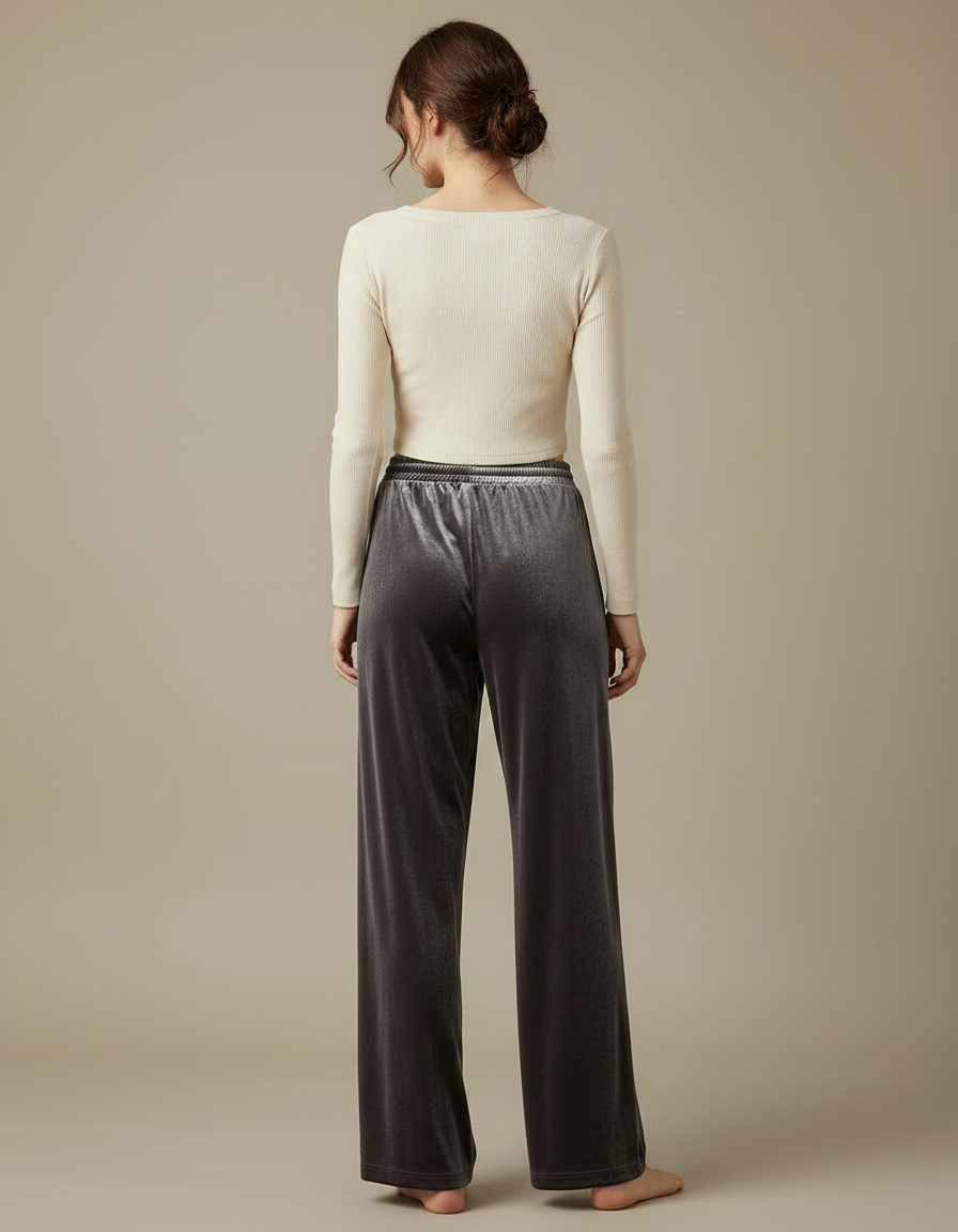 Pantalon Velours Gris Droit Ample Confortable - vue 2