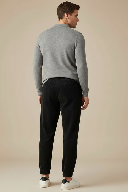 Pantalon Velours Côtelé Noir Décontracté Homme Cordon - vue 2