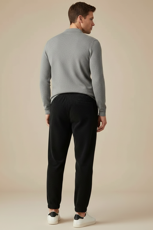 Pantalon Velours Côtelé Noir Décontracté Homme Cordon - vue 2