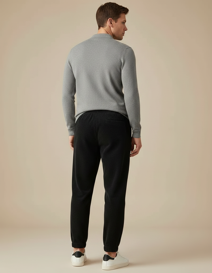 Pantalon Velours Côtelé Noir Décontracté Homme Cordon - vue 2