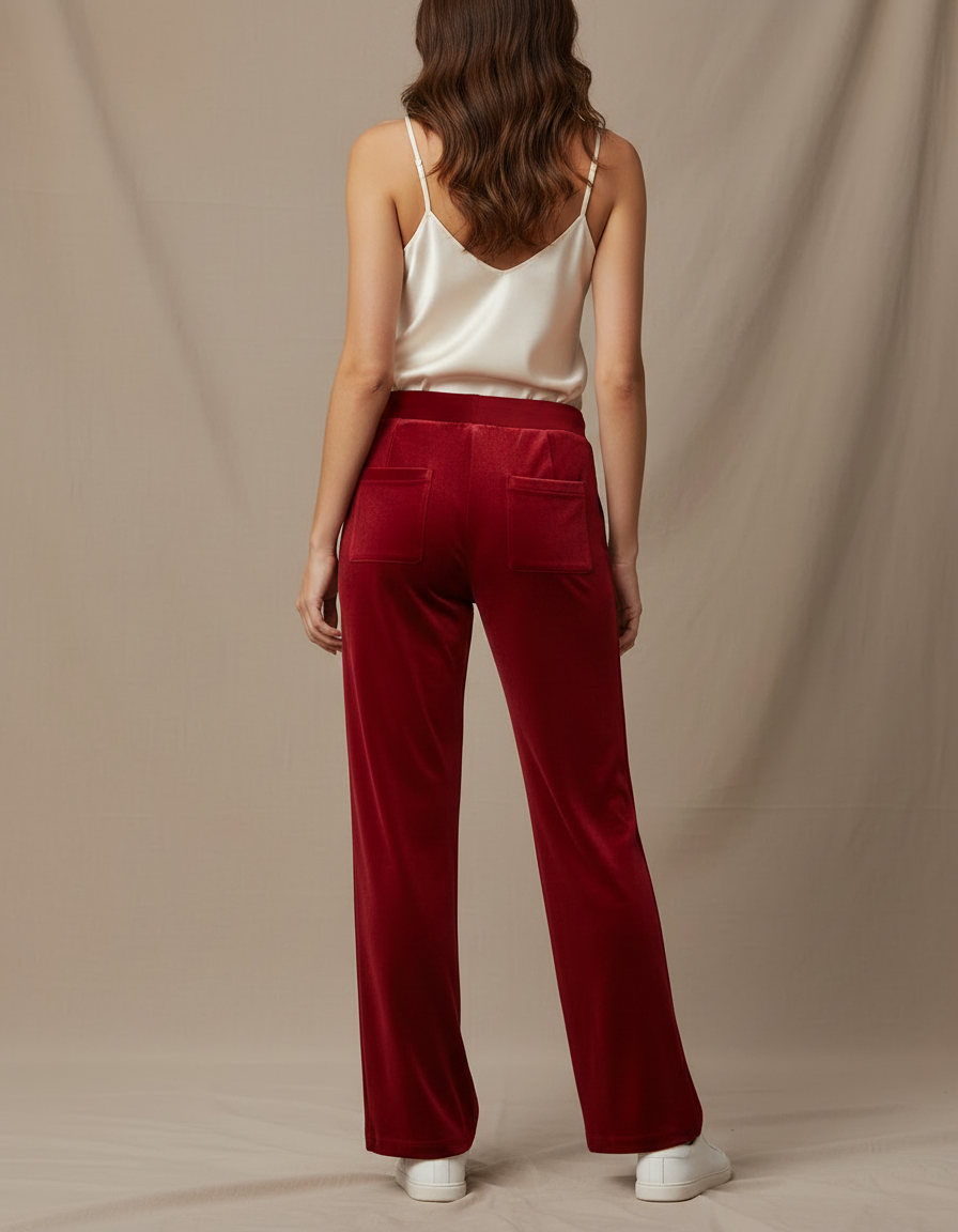 Pantalon Velour Rouge - Velours - vue 2