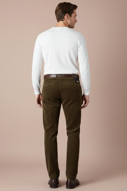 Pantalon Velours Côtelé Marron Droit Homme Classique - Cordé - vue 2