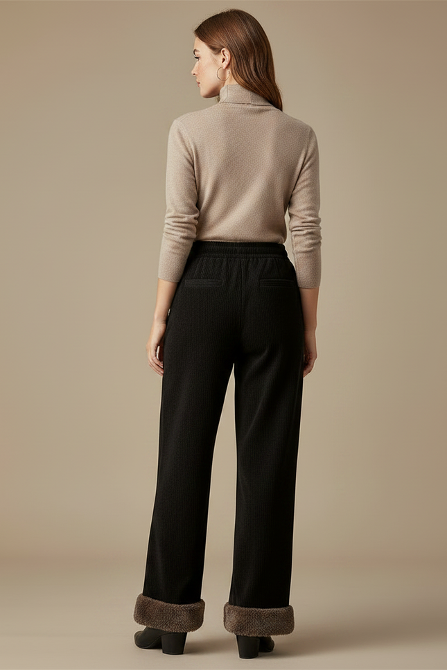 Pantalon Velours Noir Large Doublé Chaud Femme - vue 2