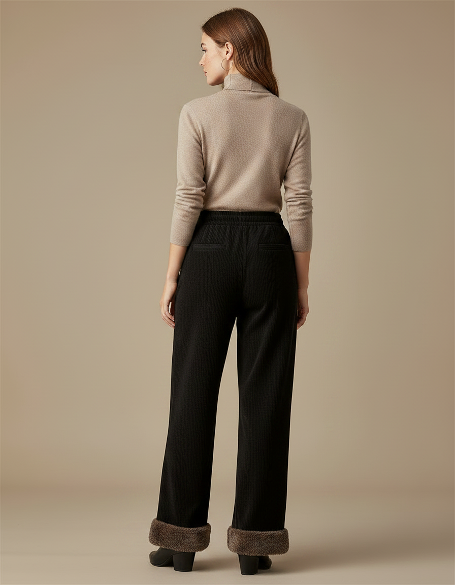 Pantalon Velours Noir Large Doublé Chaud Femme - vue 2