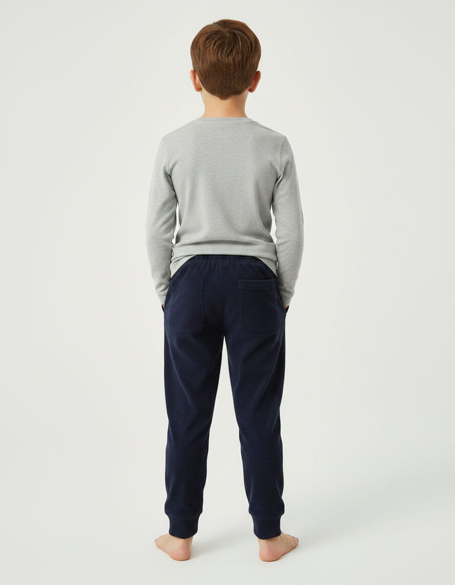 Pantalon Velours Bleu Marine Côtelé Ample Enfant Cordon - Cordé - vue 2