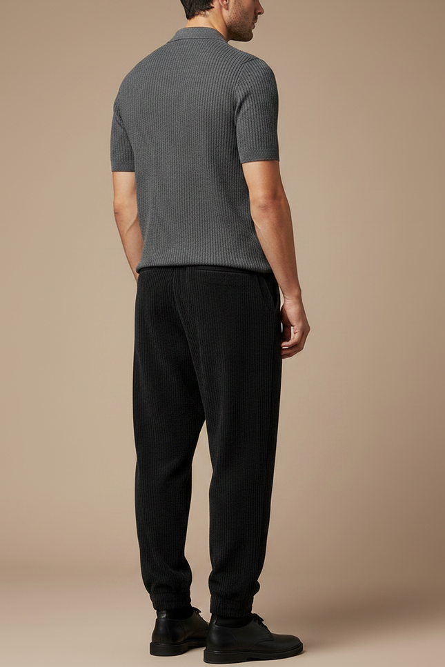 Pantalon Velours Homme Noir Large Côtelé Épais - Cordé - vue 2