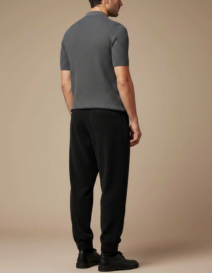 Pantalon Velours Homme Noir Large Côtelé Épais - Cordé - vue 2