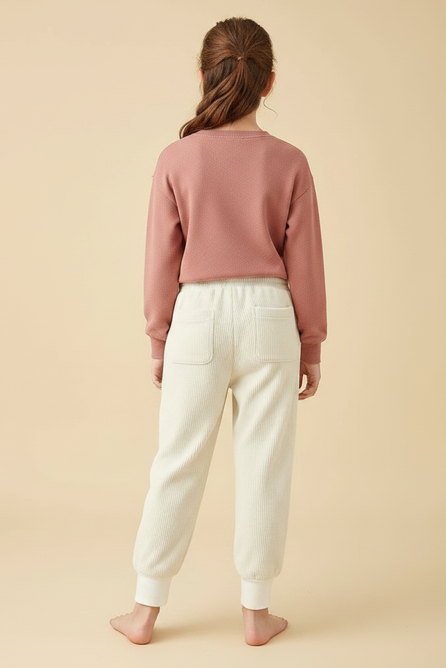 Pantalon Velours Côtelé Crème Enfant Confortable Chaud - Beige Cordé - vue 2