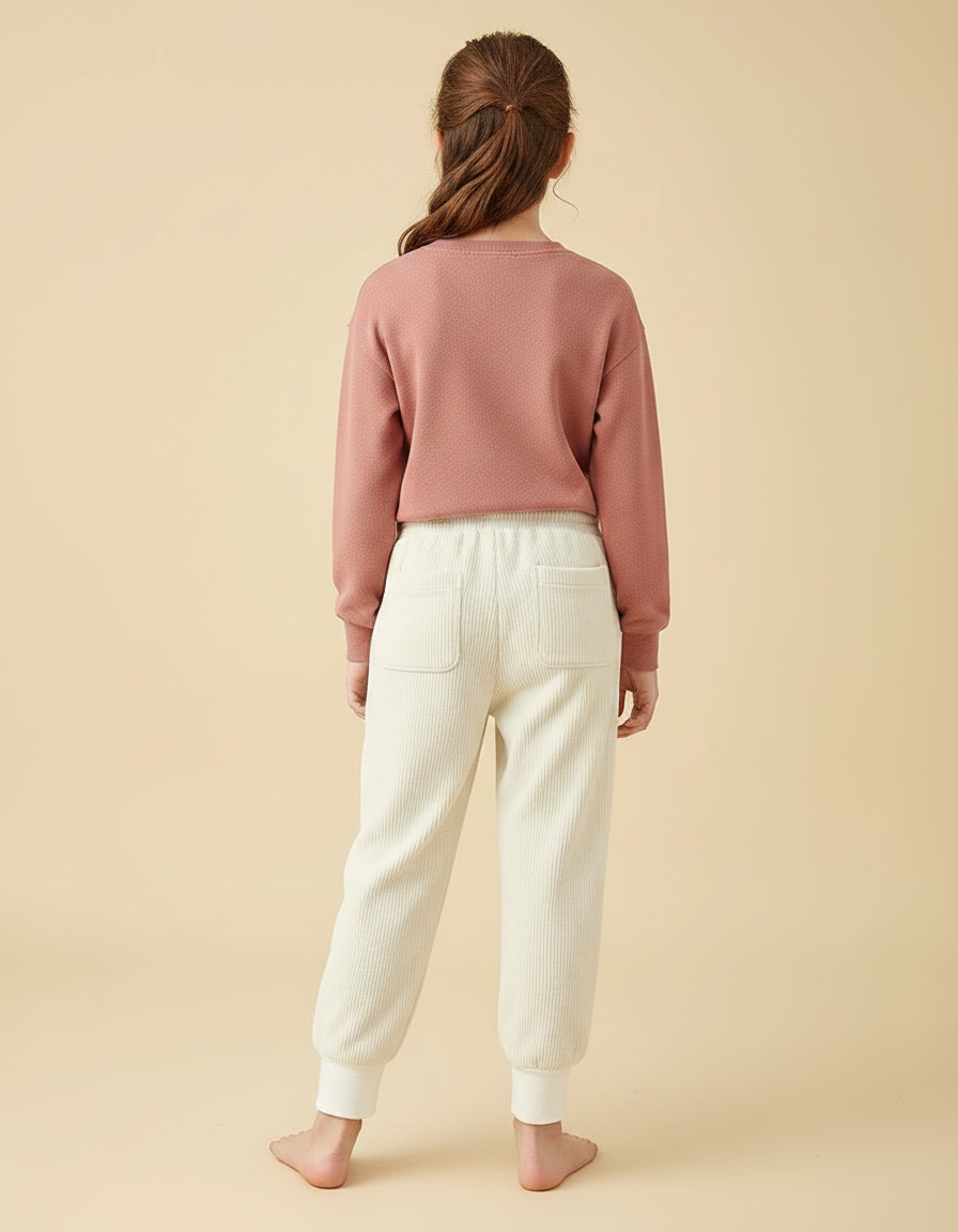 Pantalon Velours Côtelé Crème Enfant Confortable Chaud - Beige Cordé - vue 2