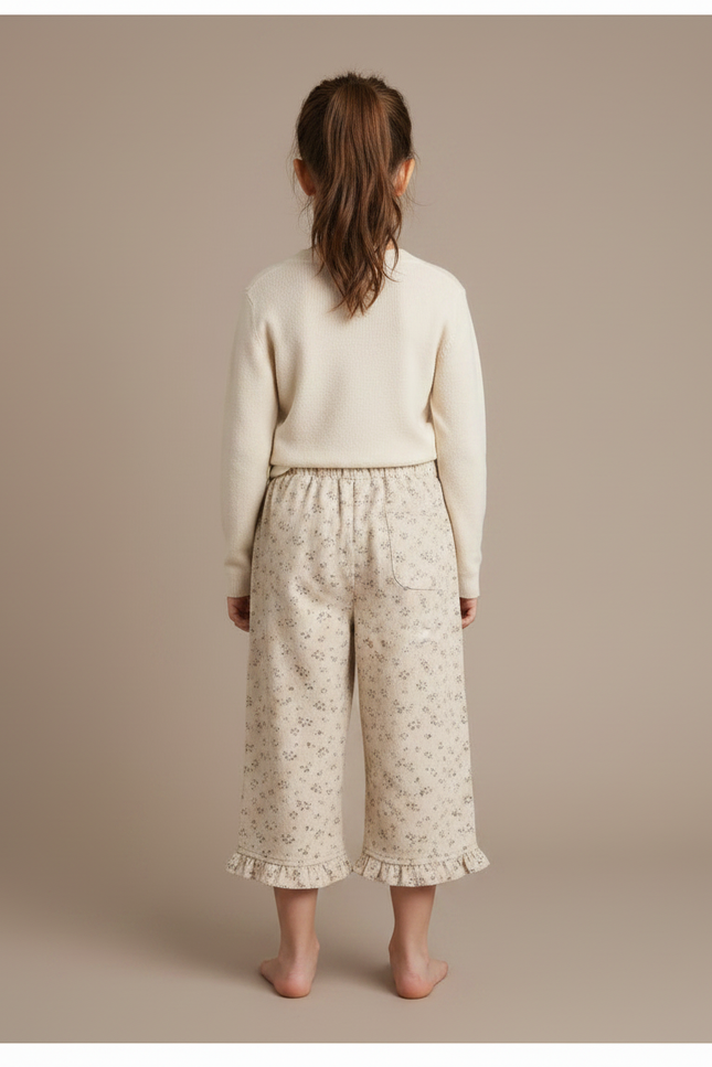 Pantalon Velours Beige Floral Ample Fille - vue 2