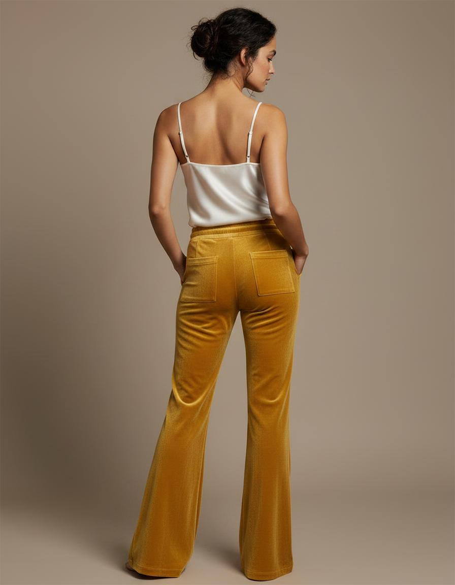 Pantalon Velours Jaune Ample Fluide Décontracté - vue 2