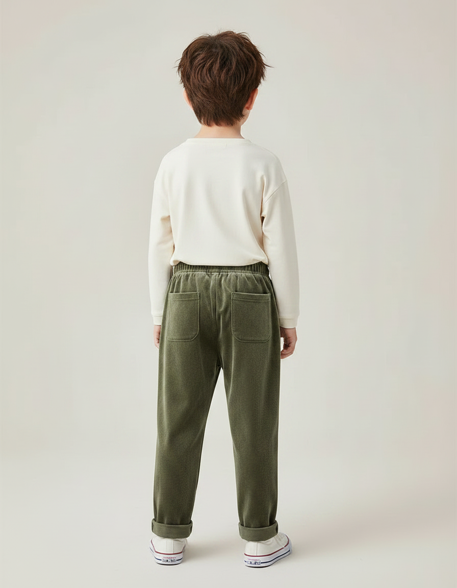 Pantalon Velours Vert Ample Élastique Confortable Garçon - Kaki - vue 2