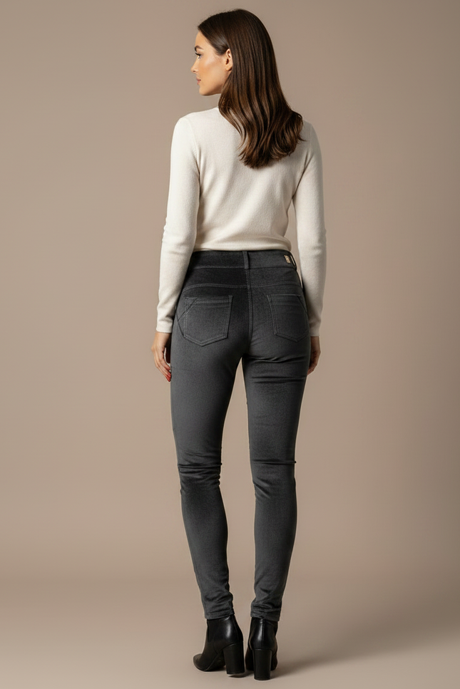 Pantalon Velours Gris Slim Femme Élégant Chaud - vue 2