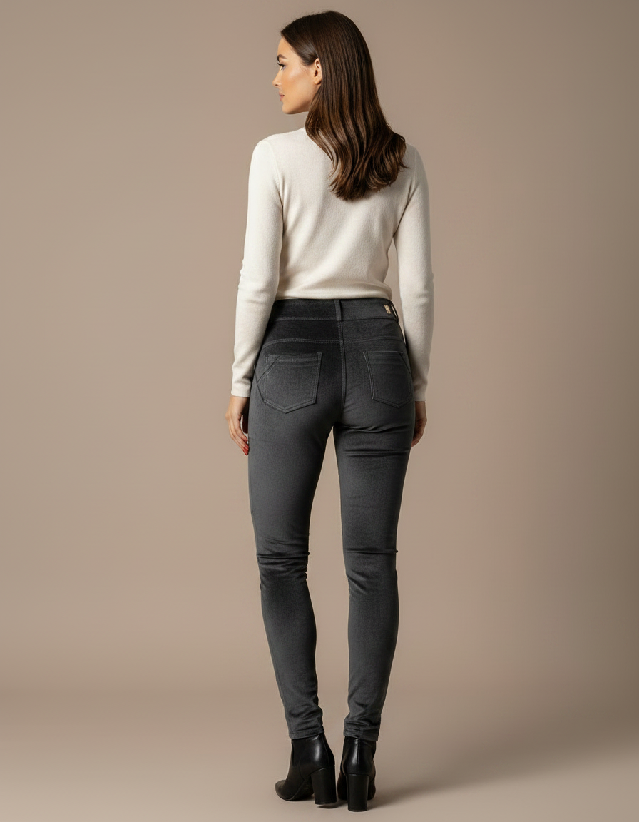 Pantalon Velours Gris Slim Femme Élégant Chaud - vue 2