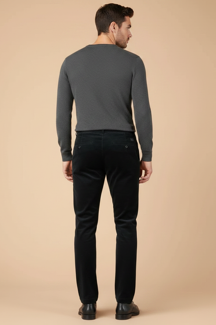 Pantalon Velours Noir Droit Épais Homme Élégant - Cordé - vue 2