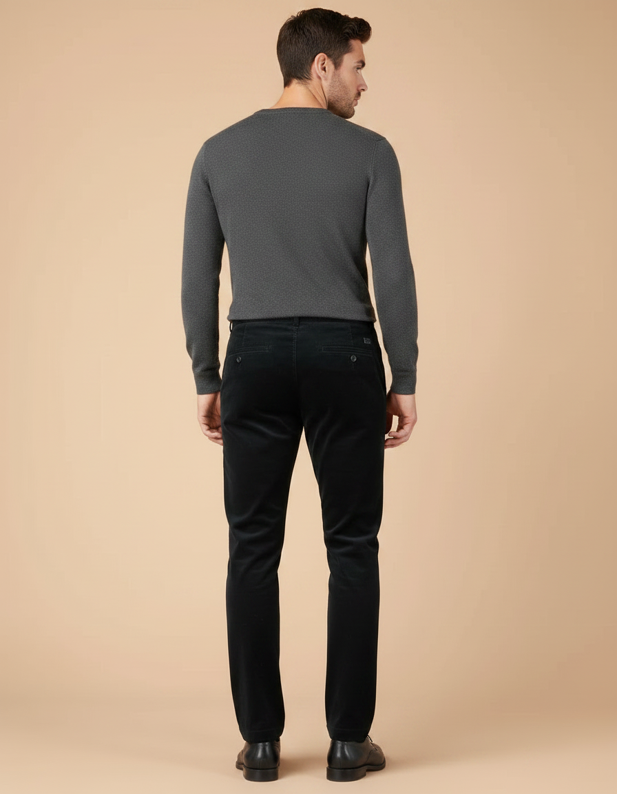 Pantalon Velours Noir Droit Épais Homme Élégant - Cordé - vue 2