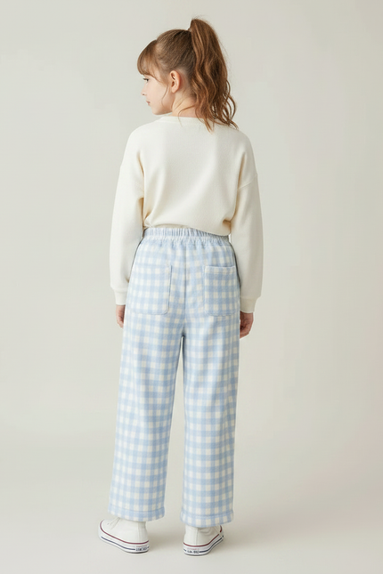 Pantalon Velours Carreaux Bleu Ample Enfant Hiver - vue 2