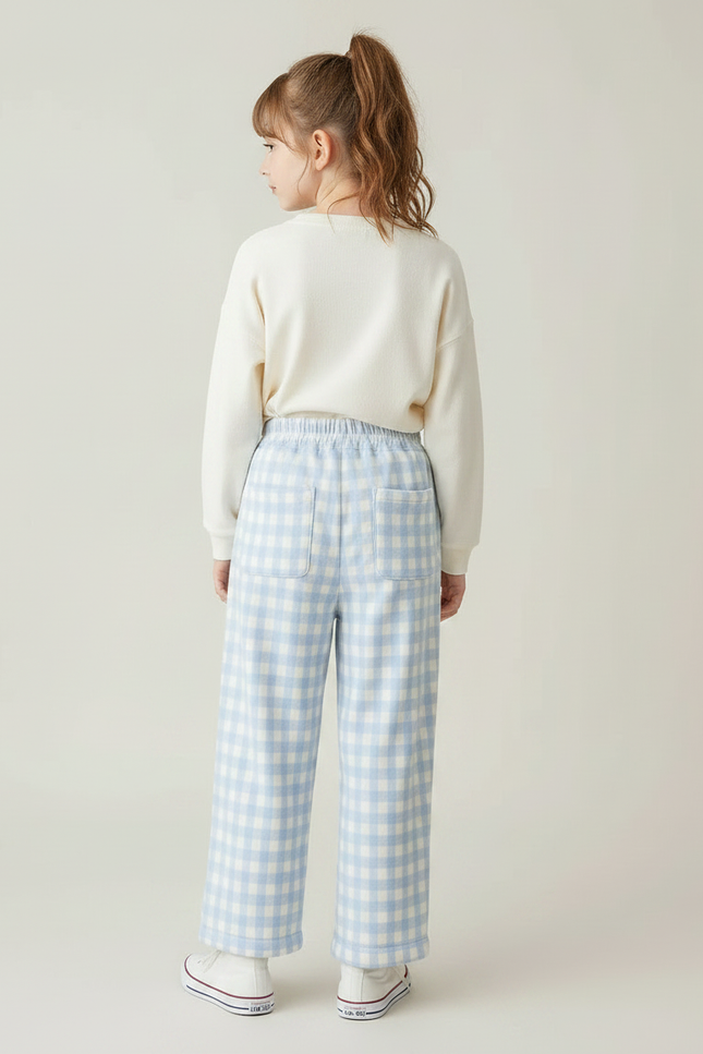 Pantalon Velours Carreaux Bleu Ample Enfant Hiver - vue 2