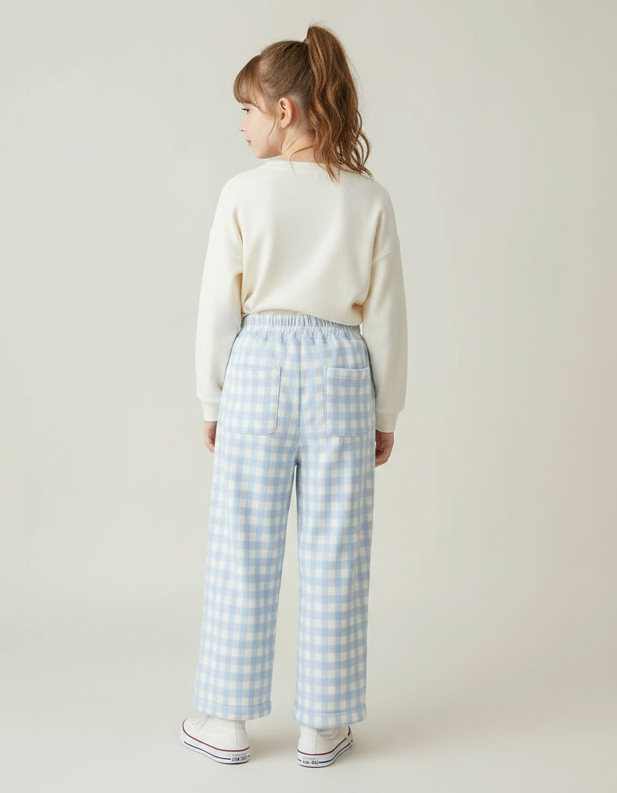Pantalon Velours Carreaux Bleu Ample Enfant Hiver - vue 2