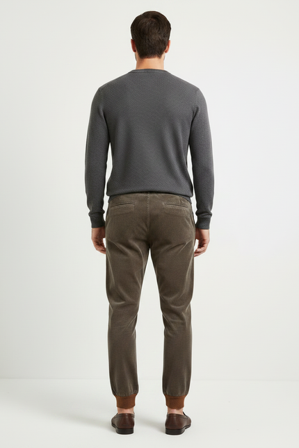 Pantalon Velours Marron Côtelé Slim Cordon Décontracté - Cordé - vue 2