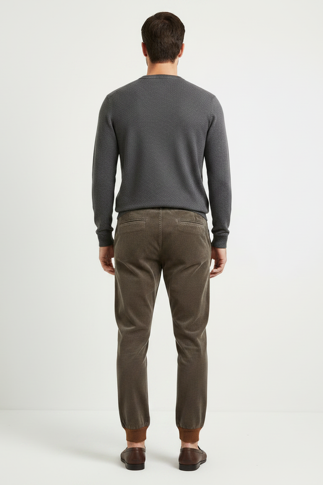 Pantalon Velours Marron Côtelé Slim Cordon Décontracté - Cordé - vue 2