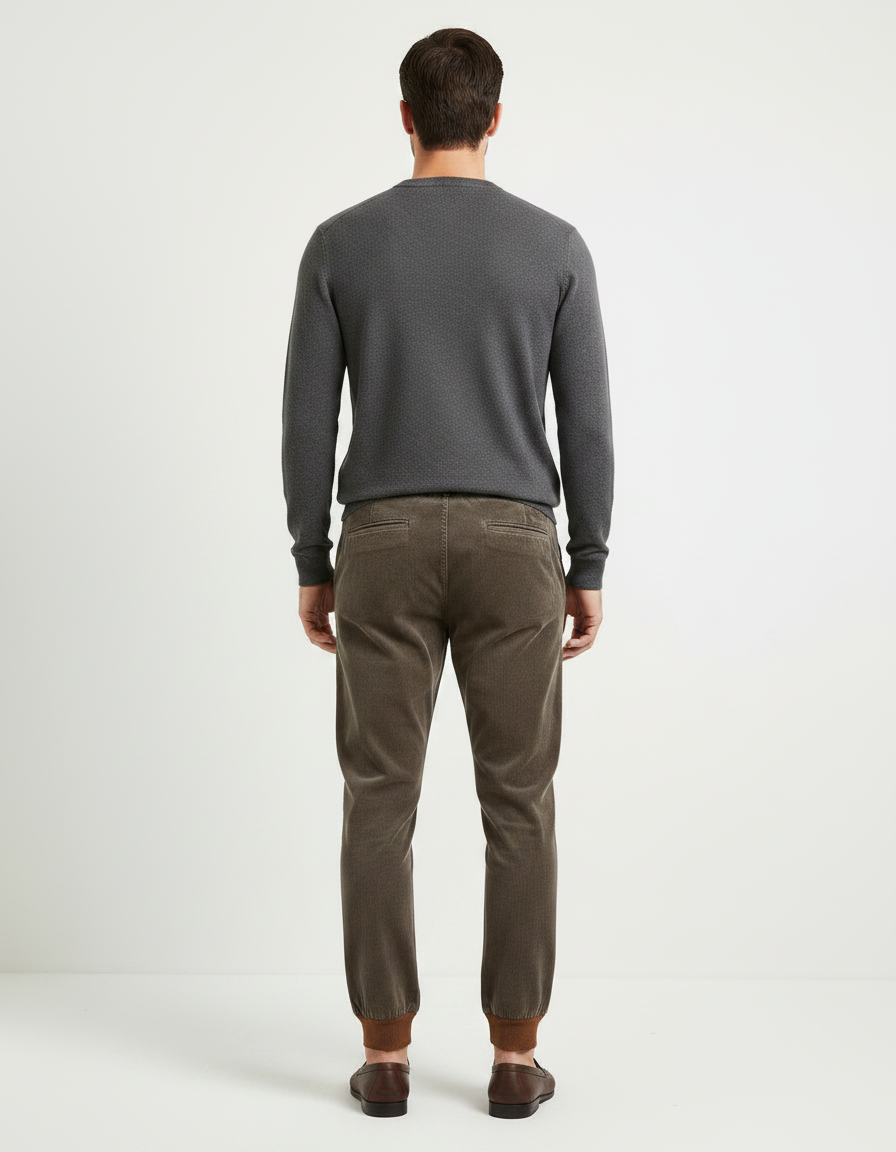 Pantalon Velours Marron Côtelé Slim Cordon Décontracté - Cordé - vue 2