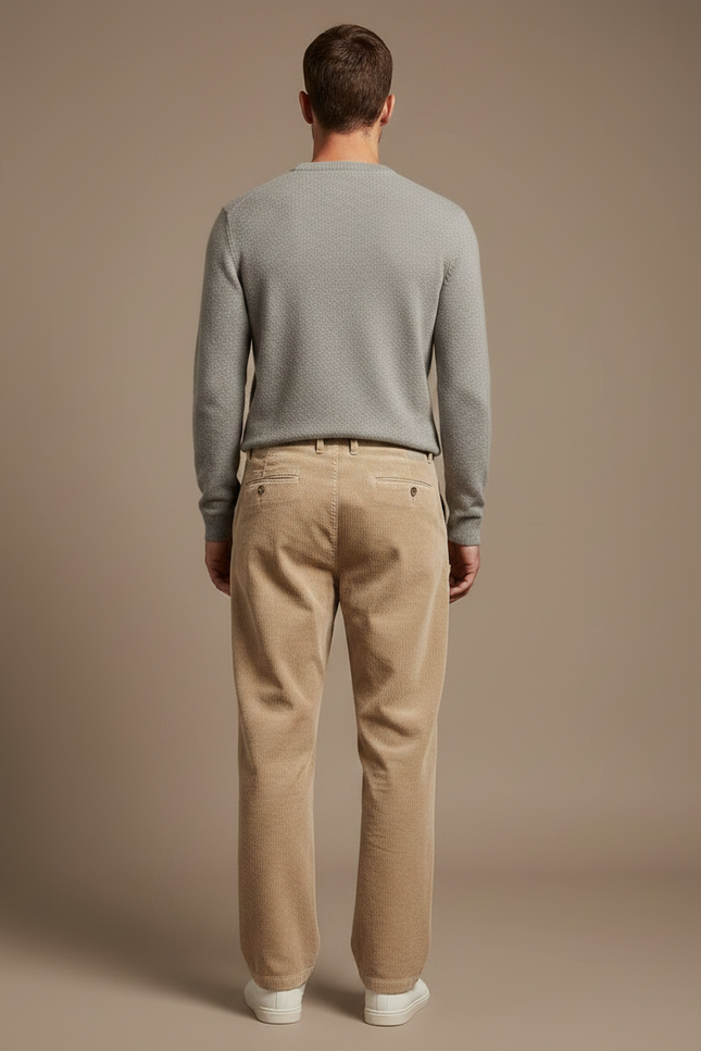Pantalon Velours Côtelé Homme Ample Décontracté Beige - Cordé - vue 2
