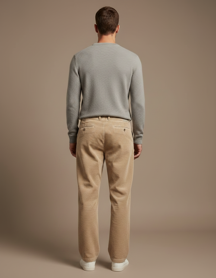 Pantalon Velours Côtelé Homme Ample Décontracté Beige - Cordé - vue 2