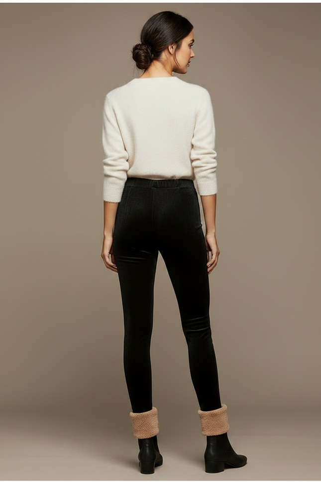 Pantalon Velours Noir Slim Taille Haute Femme Hiver - vue 2