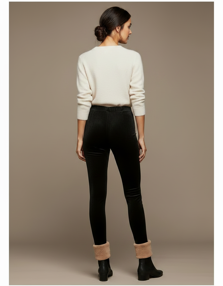 Pantalon Velours Noir Slim Taille Haute Femme Hiver - vue 2