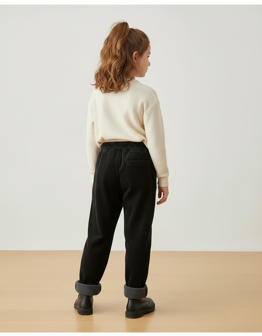Pantalon Velours Noir Côtelé Ample Doublé Élastique - Cordé - vue 2