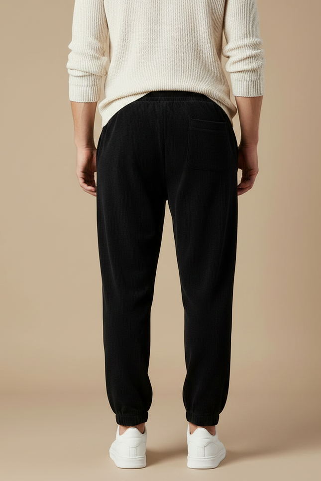 Pantalon Velours Noir Côtelé Décontracté Cordon Élastique Homme - Cordé - vue 2