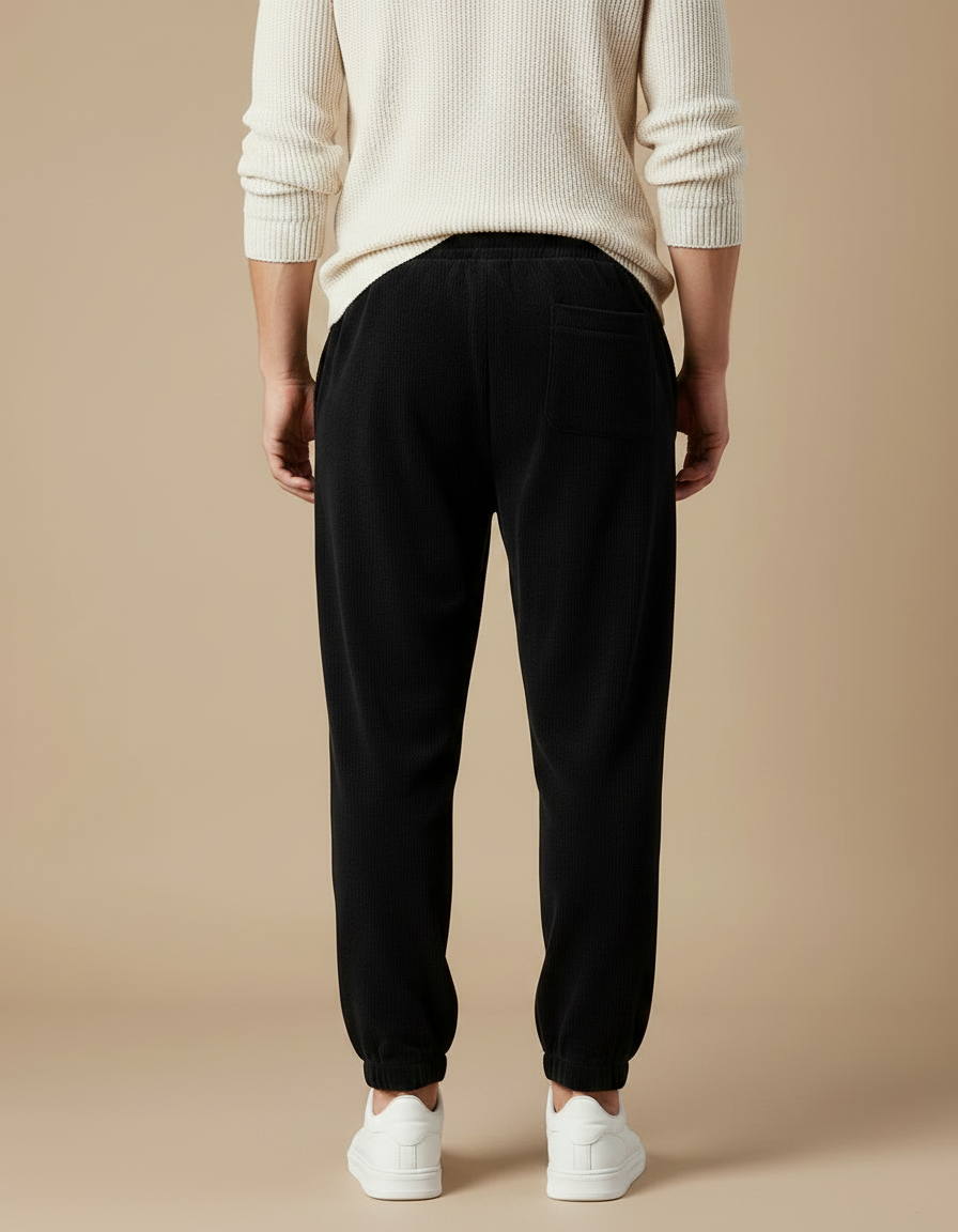 Pantalon Velours Noir Côtelé Décontracté Cordon Élastique Homme - Cordé - vue 2