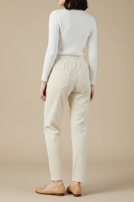 Pantalon Velours Beige Droit Taille Élastique Décontracté - Cordé - vue 2