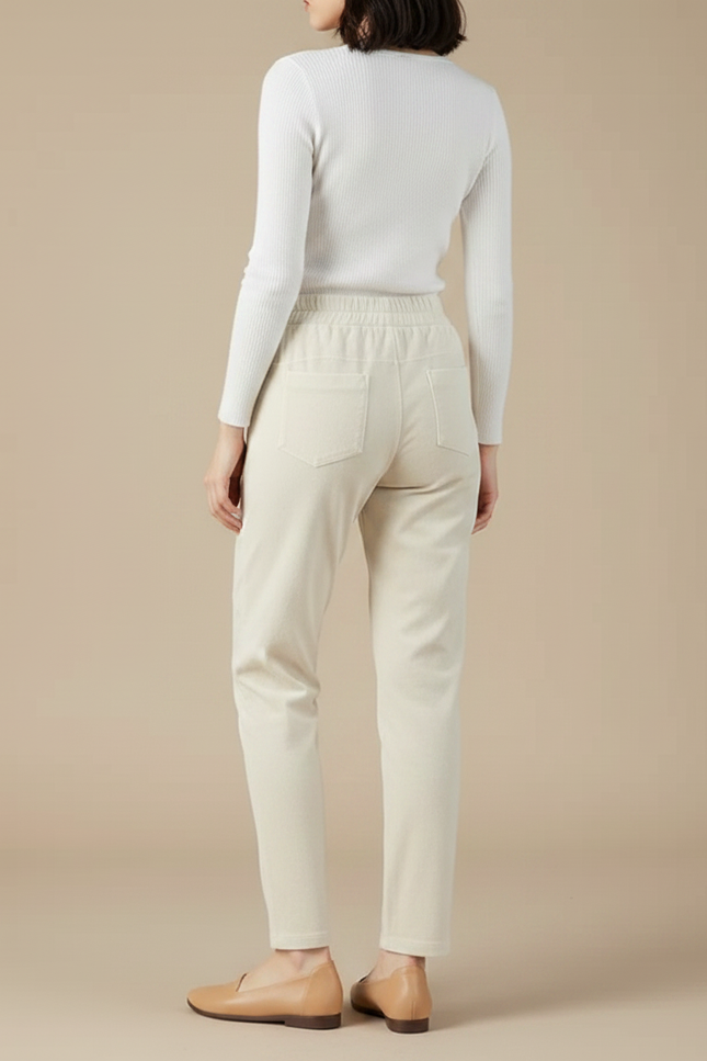Pantalon Velours Beige Droit Taille Élastique Décontracté - Cordé - vue 2