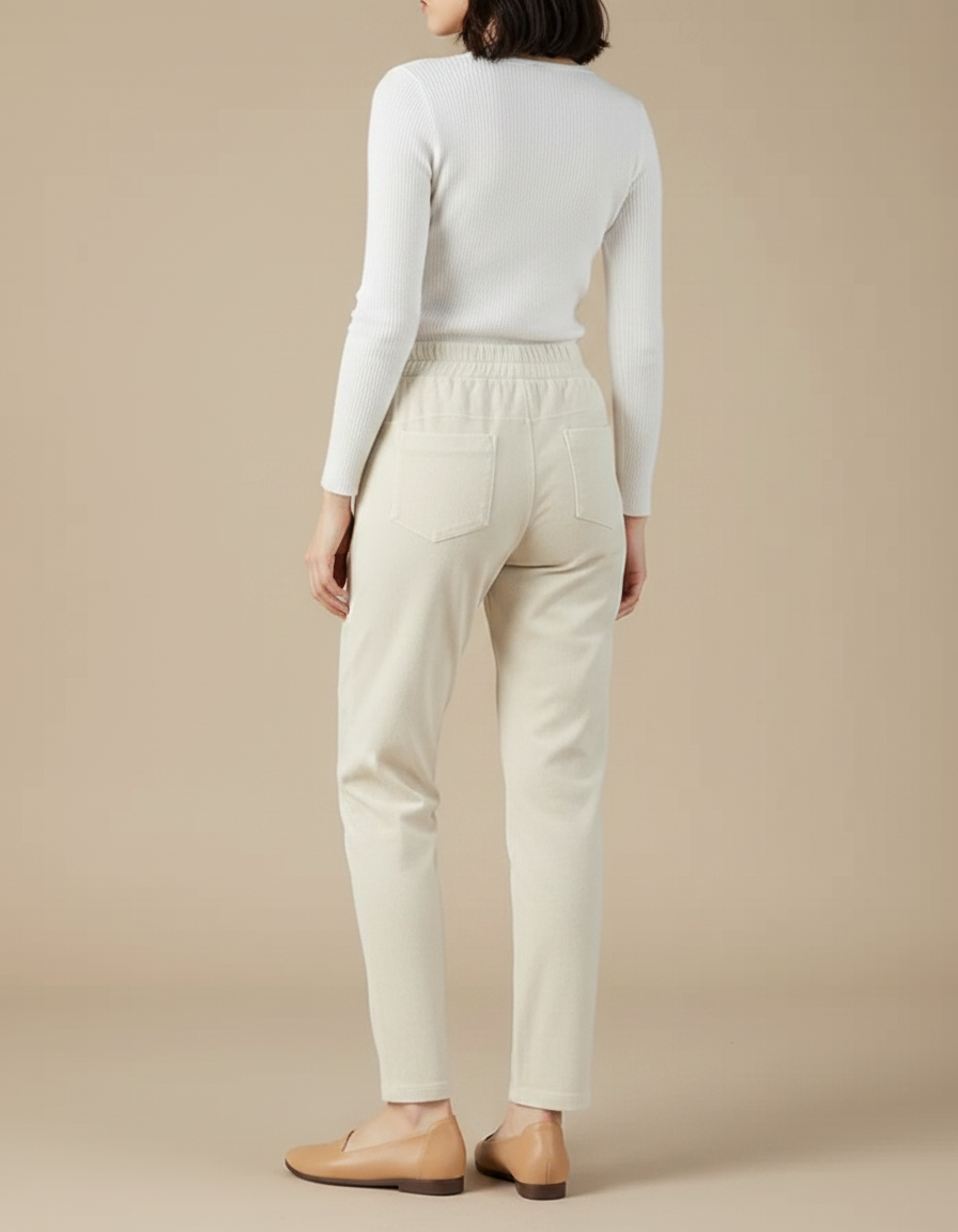 Pantalon Velours Beige Droit Taille Élastique Décontracté - Cordé - vue 2