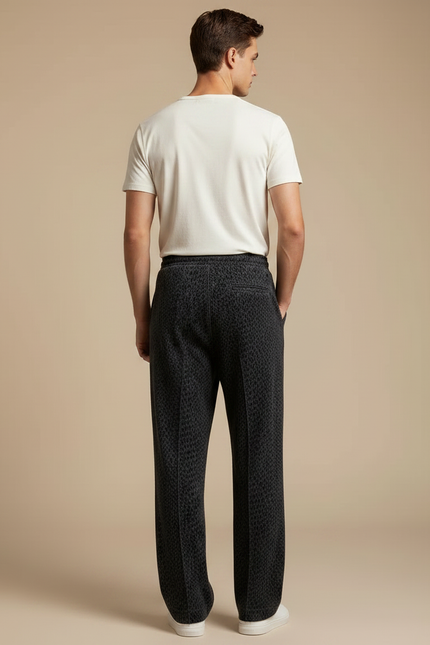 Pantalon Velours Léopard Gris Ample Décontracté Homme - vue 2