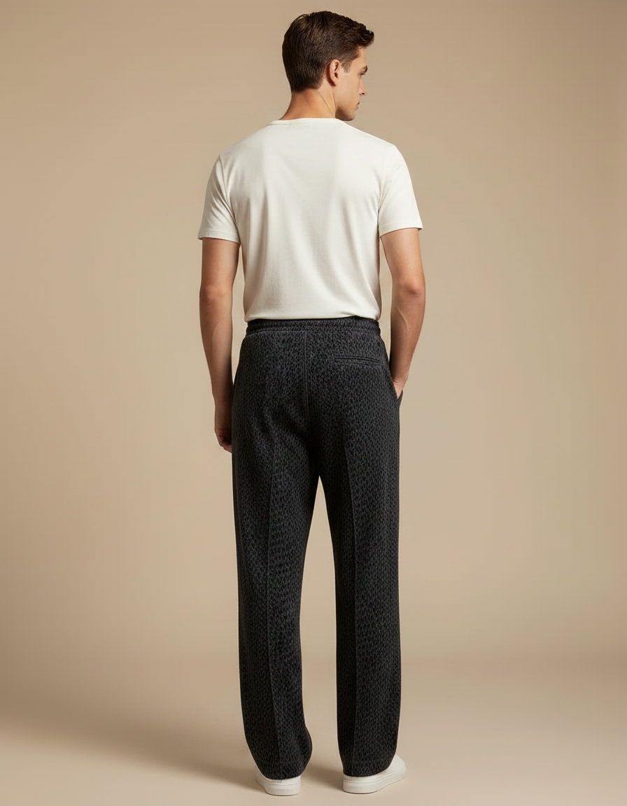 Pantalon Velours Léopard Gris Ample Décontracté Homme - vue 2