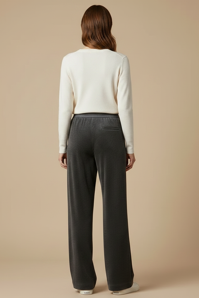 Pantalon Velours Côtelé Gris Ample Femme Confortable - Cordé - vue 2
