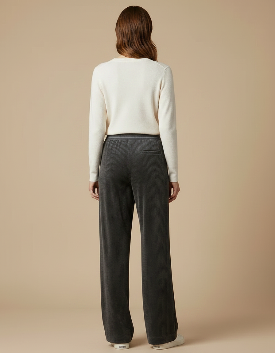 Pantalon Velours Côtelé Gris Ample Femme Confortable - Cordé - vue 2