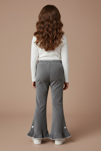 Pantalon Velours Gris Évasé Cœur Volants - vue 2
