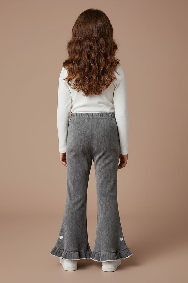 Pantalon Velours Gris Évasé Cœur Volants - vue 2