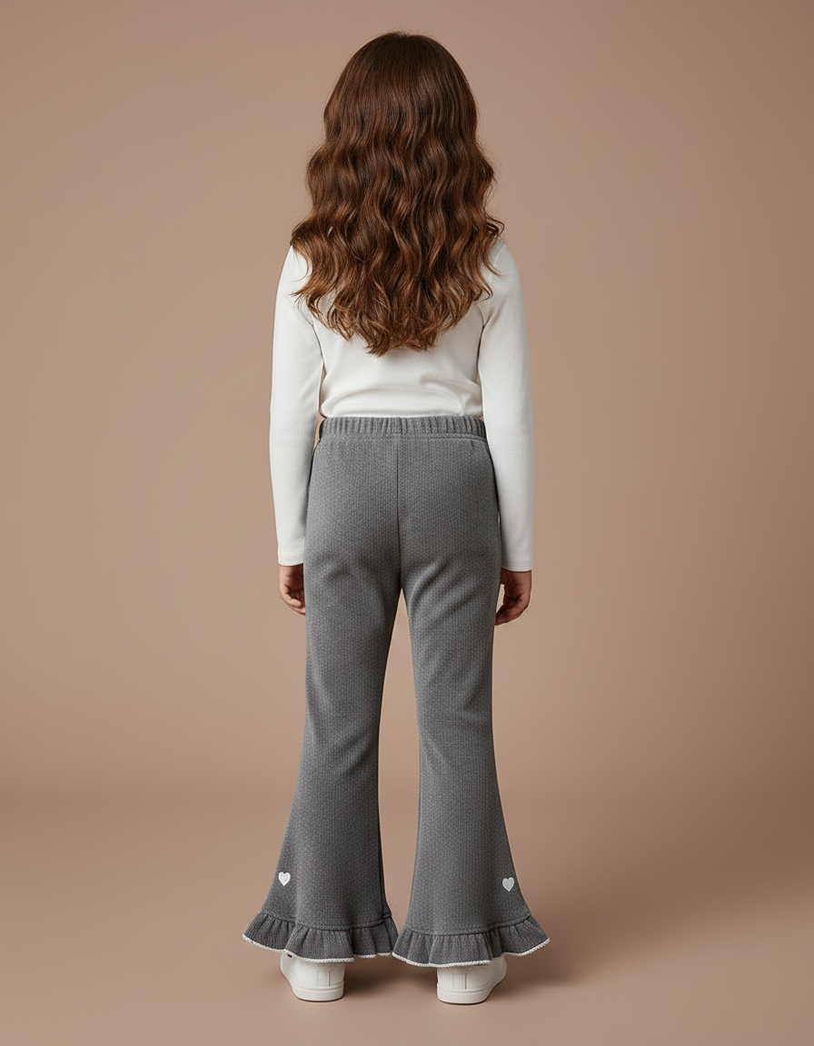 Pantalon Velours Gris Évasé Cœur Volants - vue 2