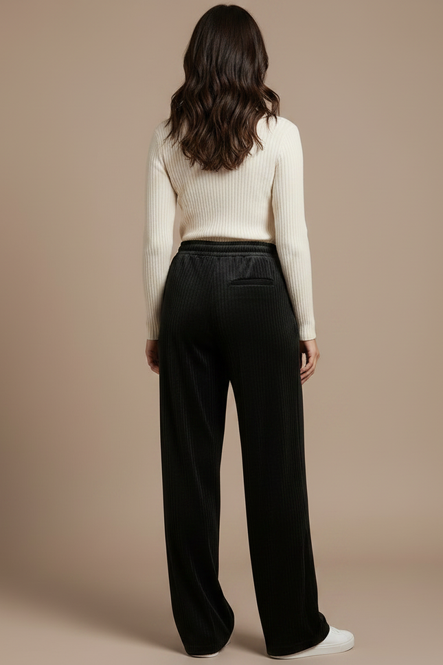 Pantalon Velours Noir Ample Fluide Élastique - Cordé - vue 2