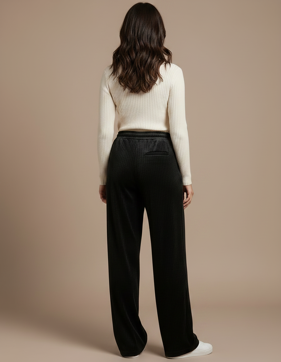 Pantalon Velours Noir Ample Fluide Élastique - Cordé - vue 2